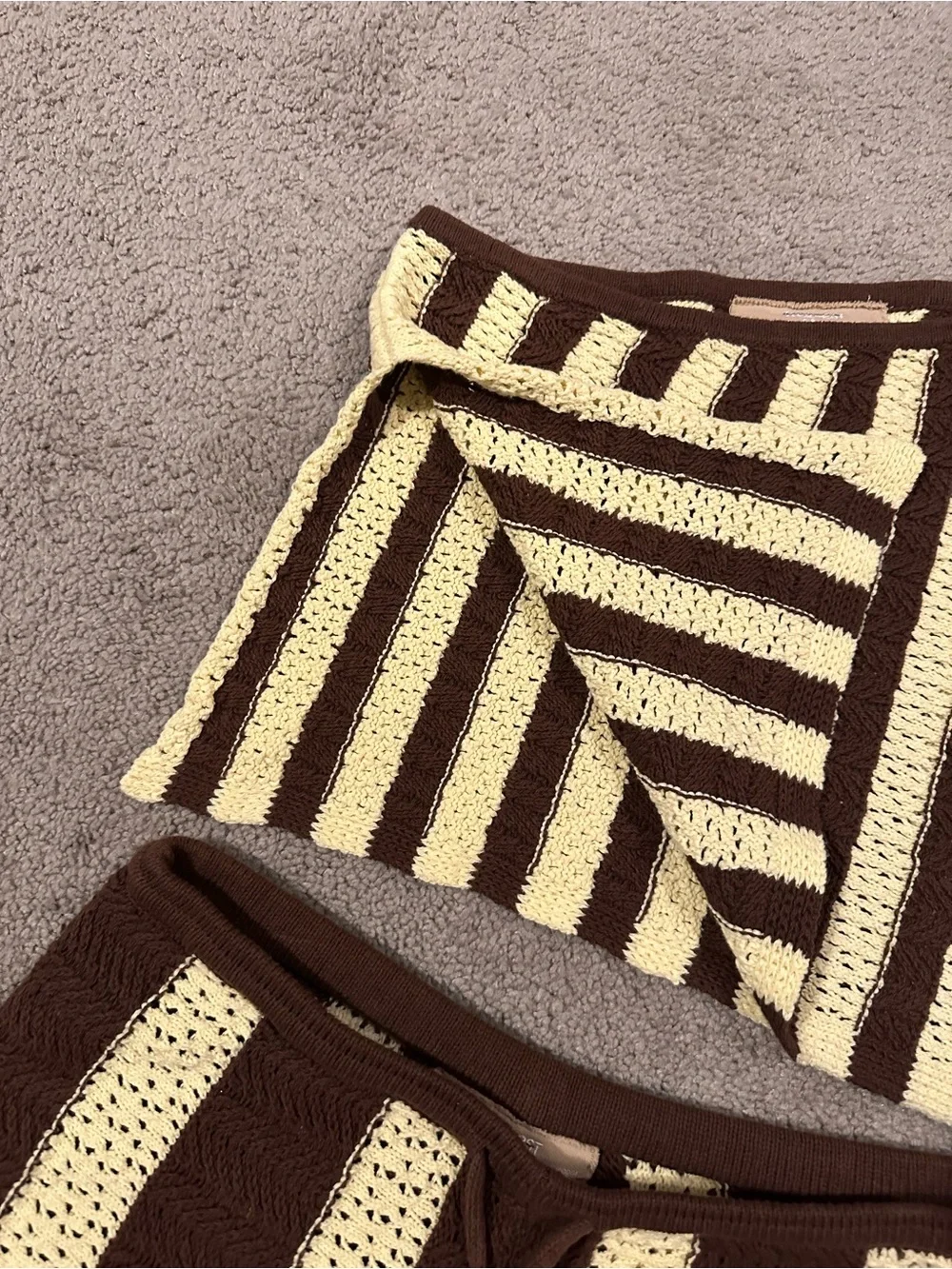 Free‎ People crochet set co-ord matching set pants knit cozy boho striped Small